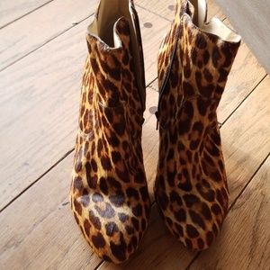 Real fur 3" heeled booties, leopard print